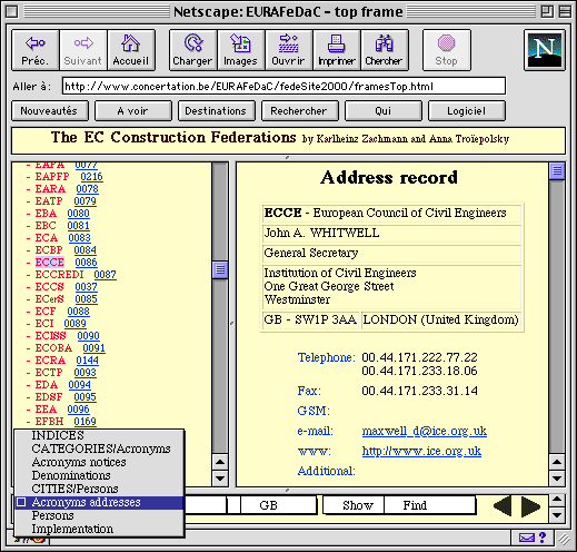 EURAFeDaC address display